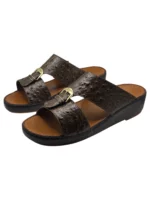 Man Sandal Brown Leather with Ostrich Pattern - Image 3