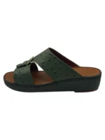 Man Sandal Olive Leather with Ostrich Pattern