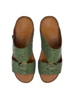 Man Sandal Olive Leather with Ostrich Pattern - Image 4