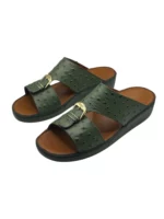 Man Sandal Olive Leather with Ostrich Pattern - Image 3
