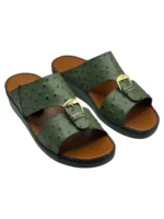 Man Sandal Olive Leather with Ostrich Pattern - Image 2