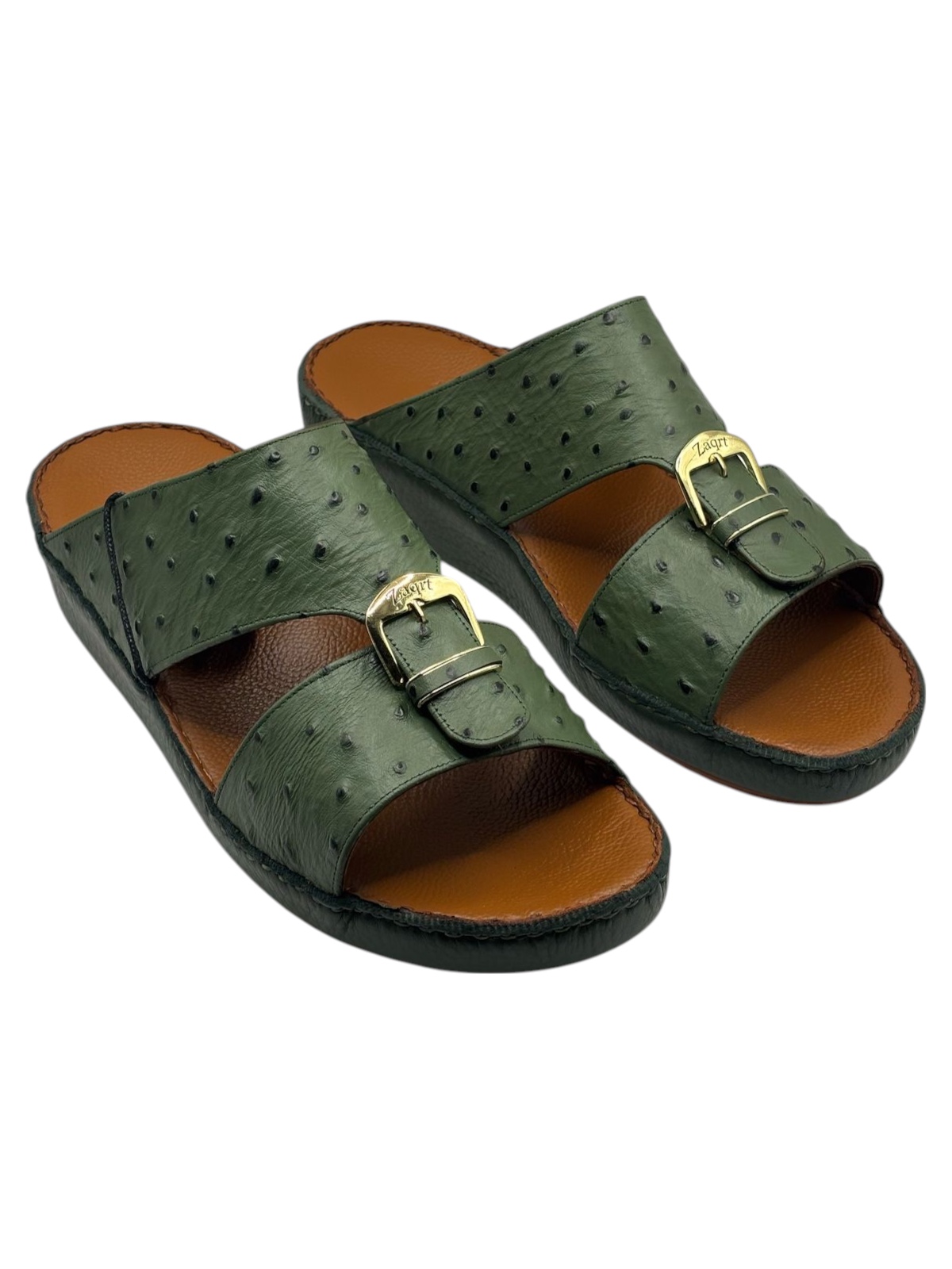 نعال رجالي جلد طبيعي بنقشة النعام زيتوني-Photoroom-4 نعال خليجي فاخر جلد طبيعي - الصورة 1